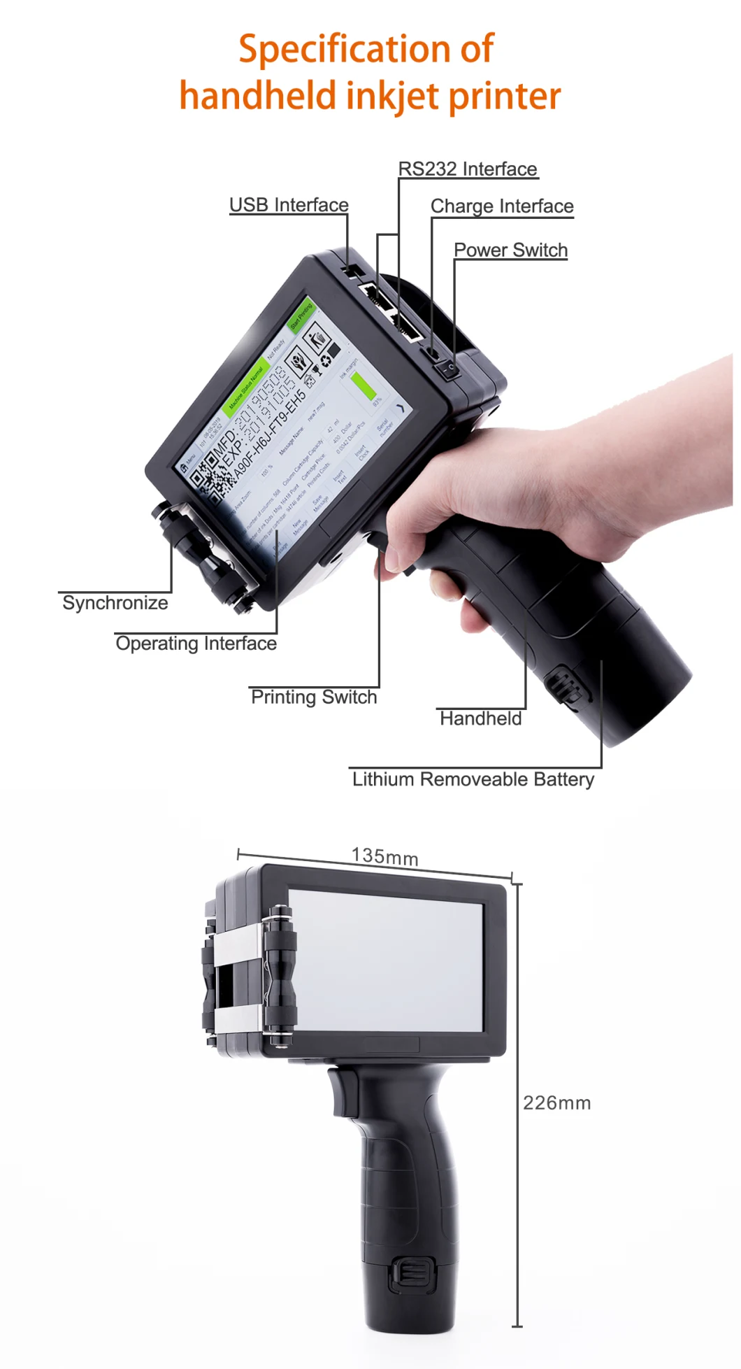 Docod OEM ODM Multi-Function Tij Handheld Inkjet Printer Docod G100 for Cable Electrical Components Machine