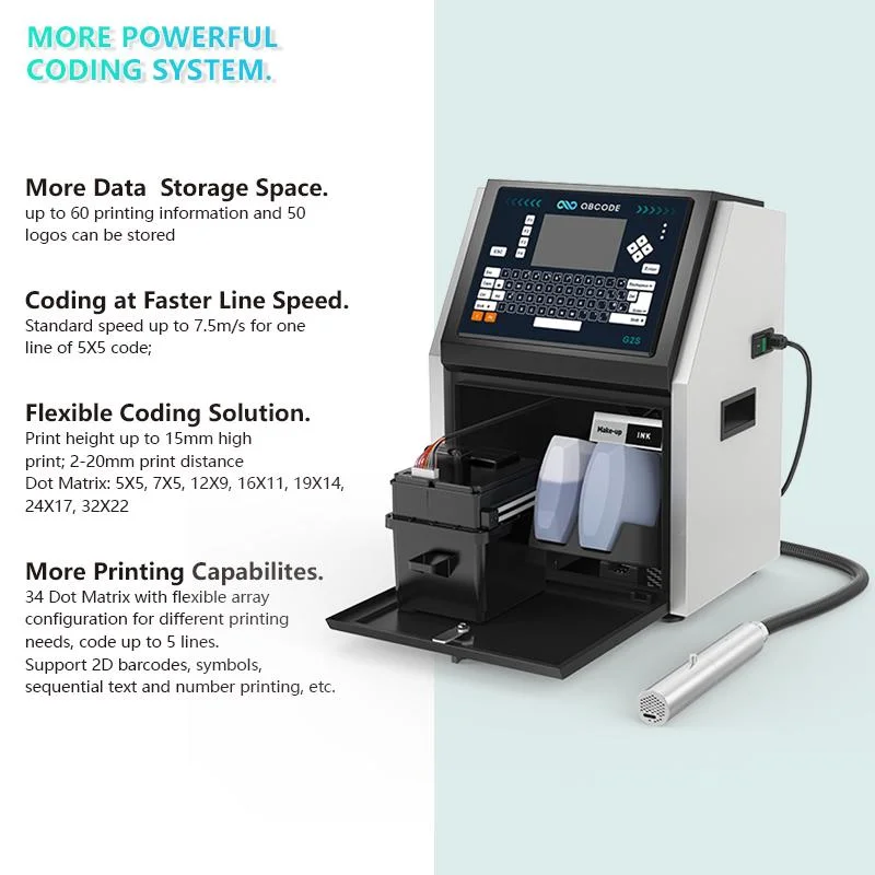 Continuous Inkjet Printer Cij Printer for Cable PV Pipe, Building Materials (QBCODE-G2S)