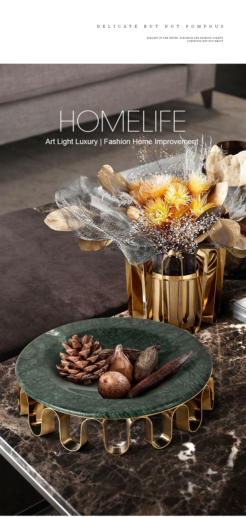 Light Luxury Skirt Accessories Home Decorative Stainless Steel Tray Gold Flower Pot Metal Edge Vase